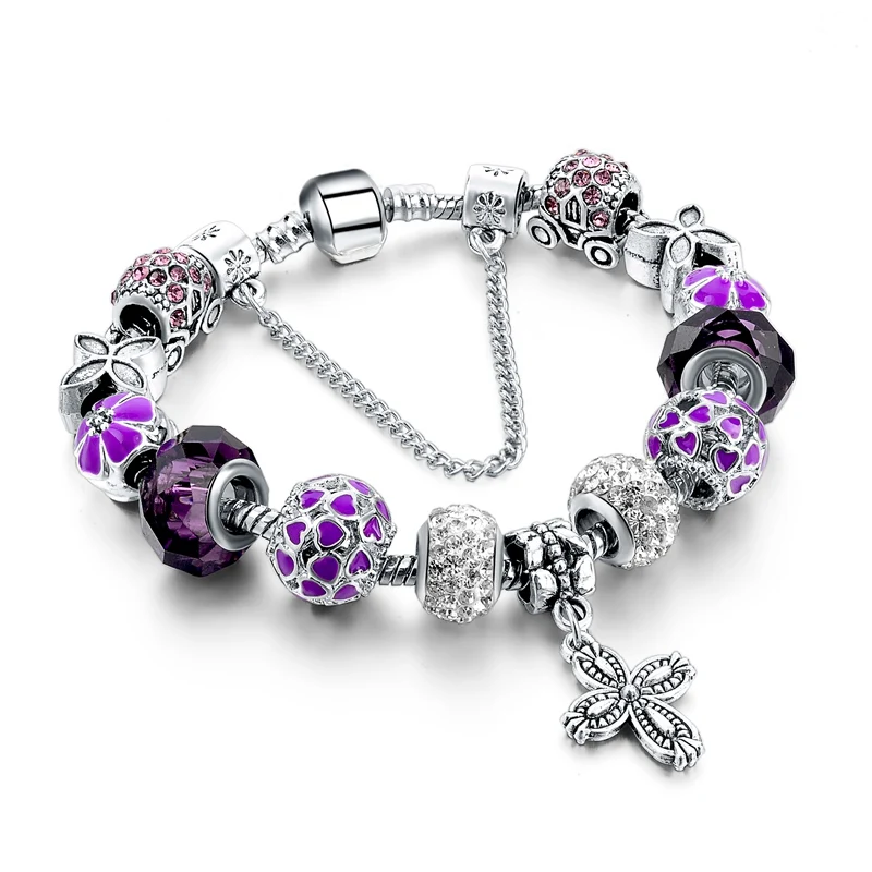 flower charm Szelam хрустальные бусины для рукоделия браслеты и браслеты Цепочка со змеями браслеты для женщин украшения Pulsera SBR150271 - Окраска металла: flower charm