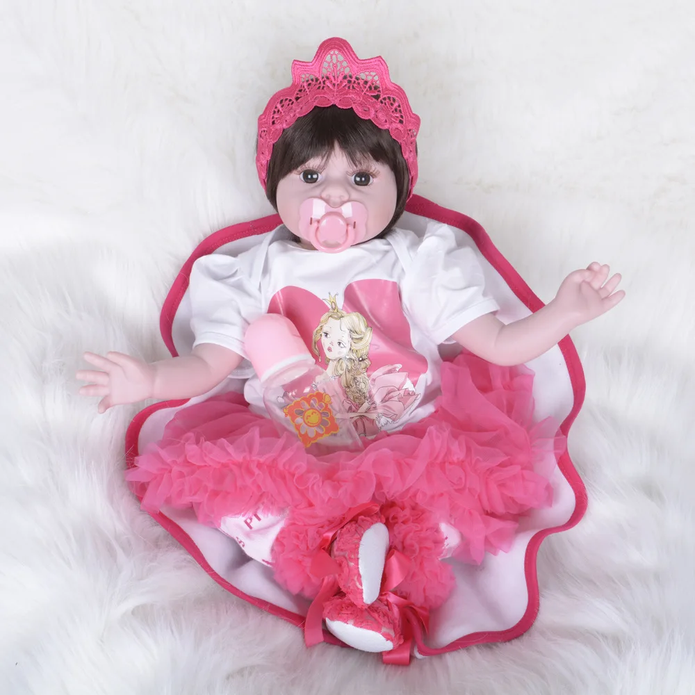

22 inch 55cm Wig Hair Cotton Body Lifelike Baby Doll Simulation Early Education Dolls Kids Bedtime Playmate