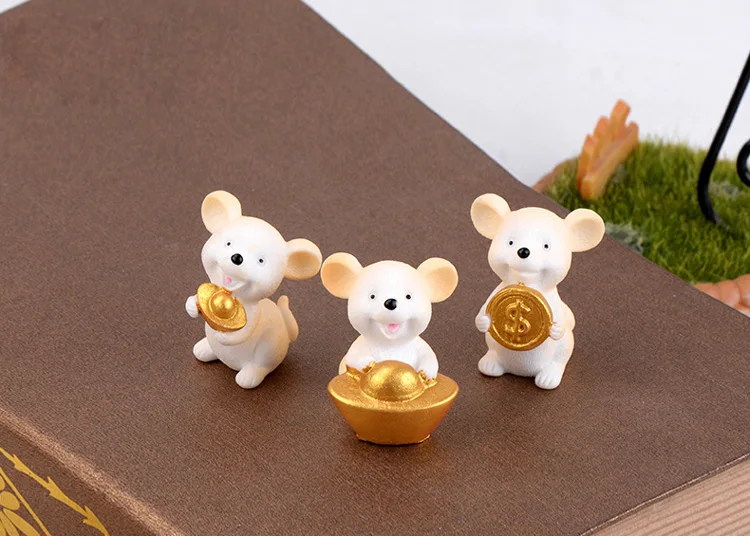 Lucky mouse Золотой доллар мультяшная модель животных фигурка кукольный домик торт домашний декор миниатюрное украшение для сада в виде Феи аксессуары