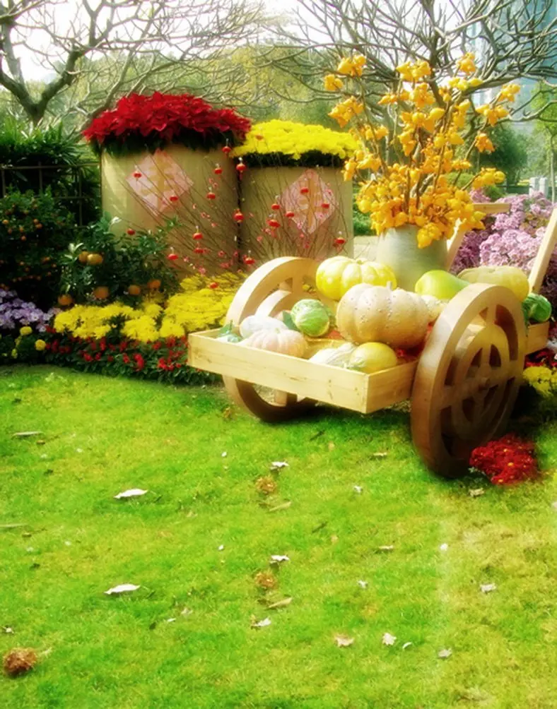 

Lawn Flowers Pumpkin Photography Backdrops Photo Props Studio Background 5x7ft