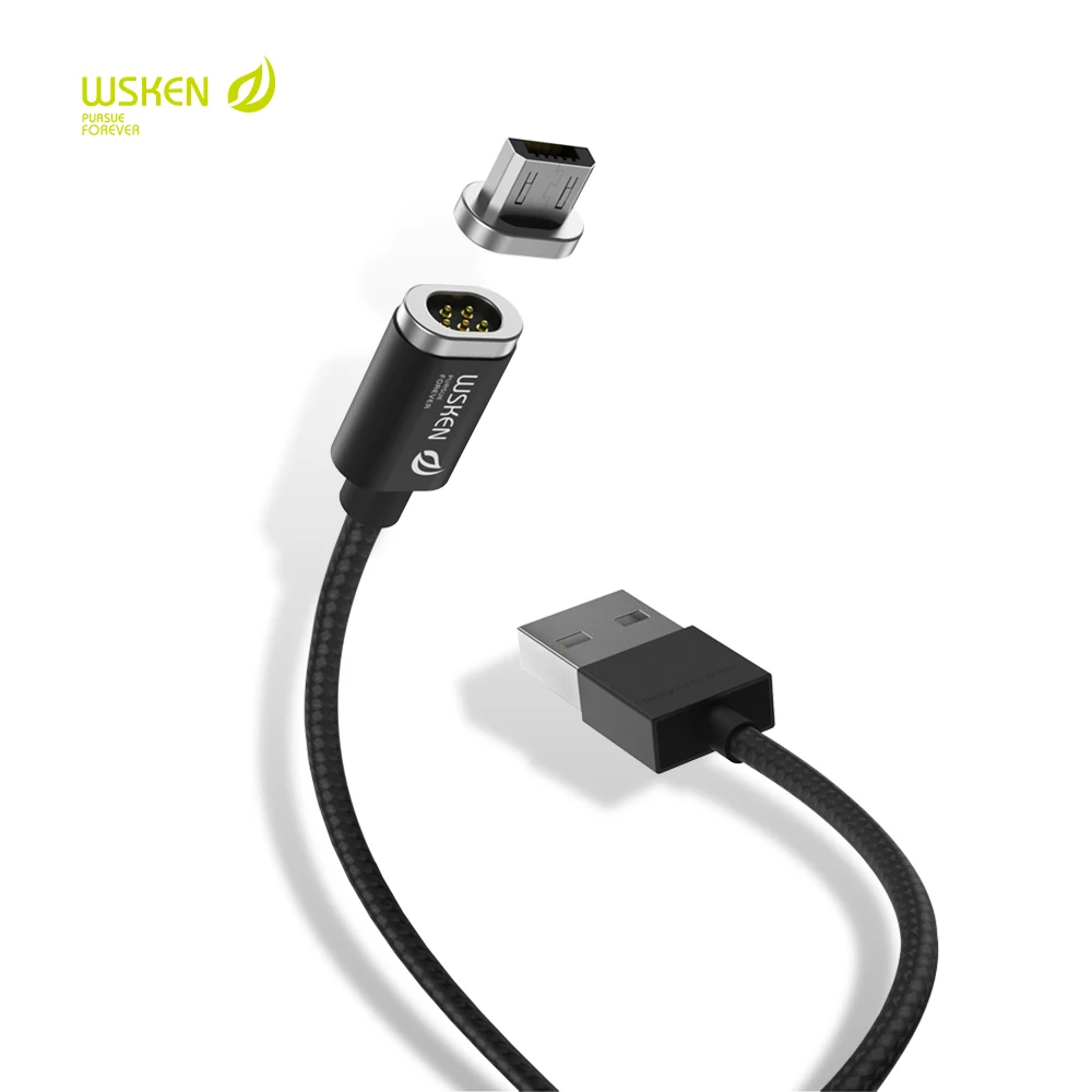 WSKEN Mini 2 Micro USB кабель Быстрая зарядка Магнитная Зарядка для samsung galaxy j5 S6 S7 Edge xiaomi redmi note 5 5plus 4x 5a - Цвет: With 1 plug  black