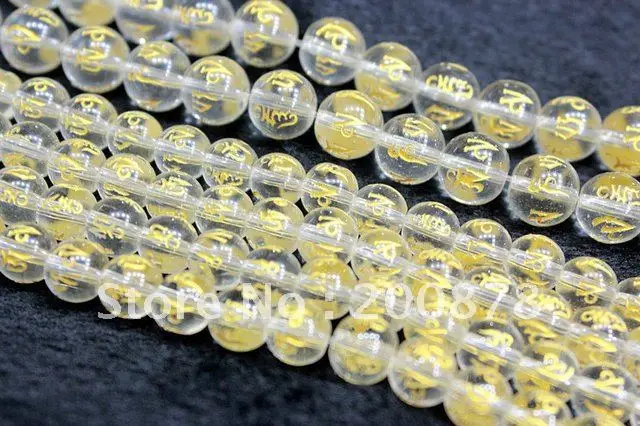 

Tibetan Six Words Mantras Amulet Beads Transparent Crystal Round Beads 14mm OM MANI PADME HUM