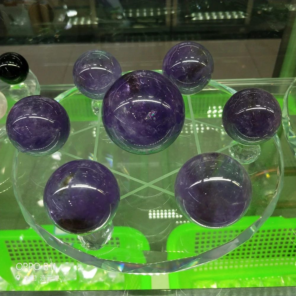 

Feng Shui 7 Star Group Natural Crystal Ball Amethyst Orb Minerals Healing Massage Gifts
