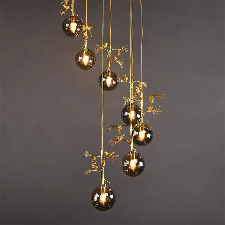 値段 アメリカステンドグラスバブル金属鳥スパイラル階段シャンデリア高級ロフト装飾ランプヴィラ階段 Led 照明器具