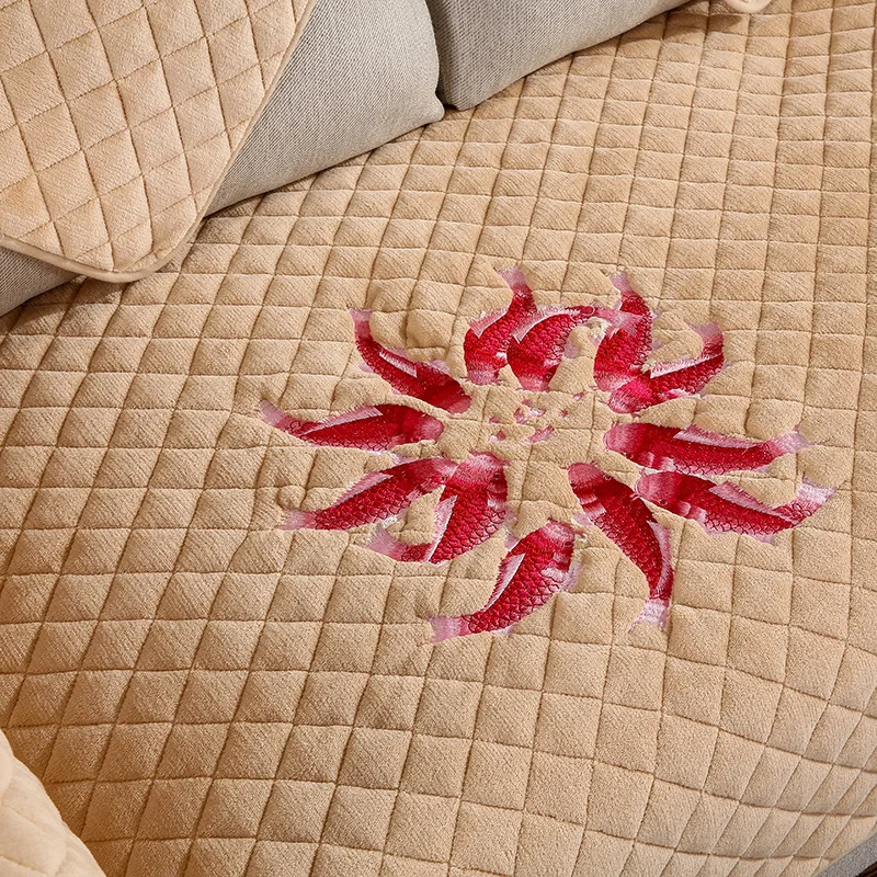 Красная рыба вышивка плюшевый чехол для дивана нескользящий диван полотенце