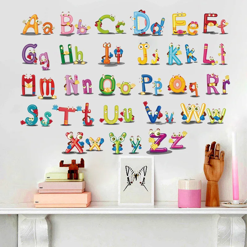 animals style 26 alphabet letters wall stickers baby living rooms nursery home decor kids education decals self adhesive | Дом и сад