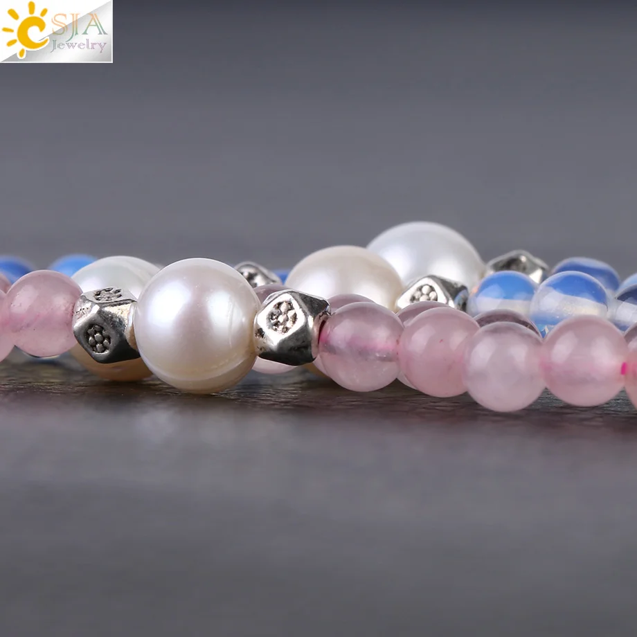 Женский браслет с натуральным камнем CSJA многослойный бусинами кристаллами 4 мм