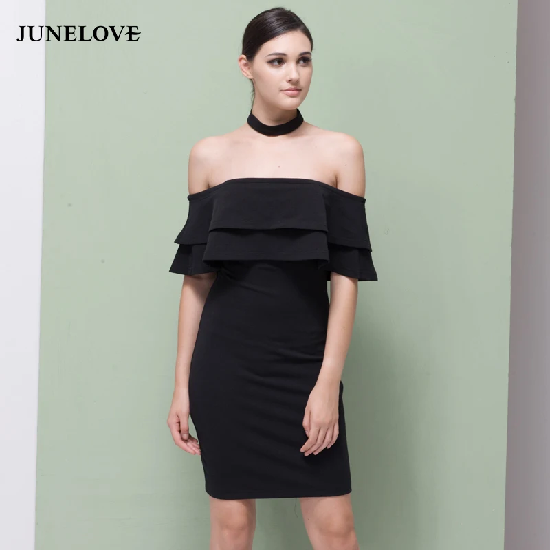 JuneLove летнее Новое Женское бандо с двойными оборками и открытыми плечами