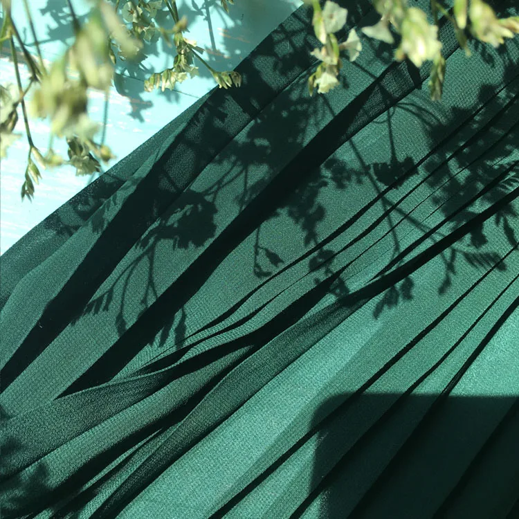 Однотонная плиссированная жемчужная шифоновая ткань рельефная морщинистая для