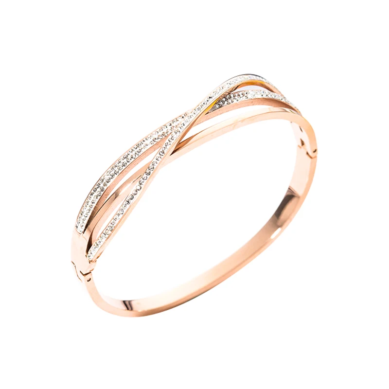 Meicialandat 2019 new Stainless steel rose gold twist arm zircon opening woman bracelet Simple fashion retro Jewelry | Украшения и