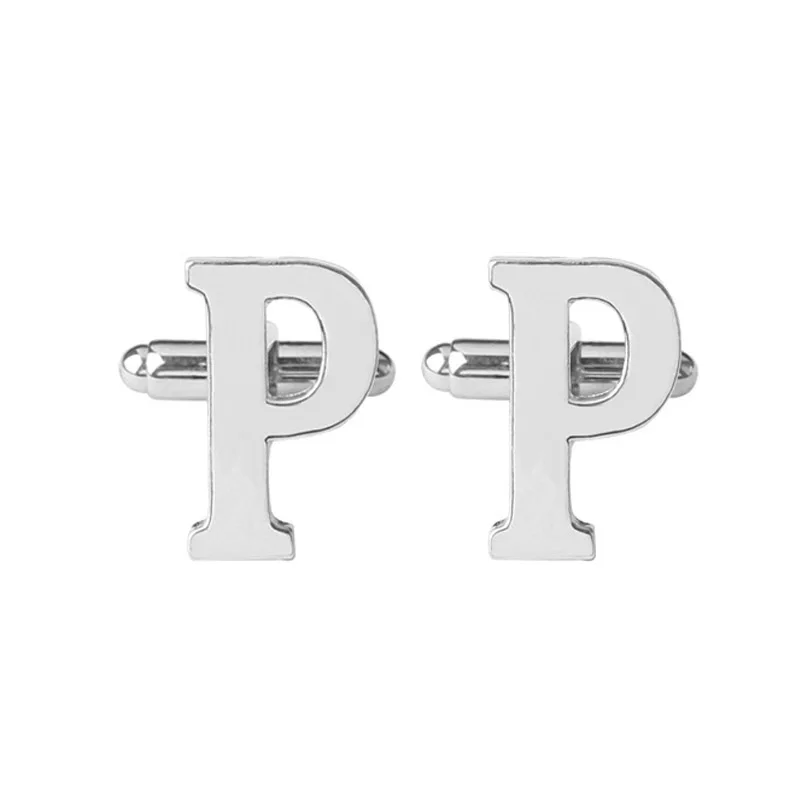 P Модные мужские алфавитные запонки, Мужская официальная деловая рубашка с буквами, свадебные Серебристые запонки с буквами - Окраска металла: P