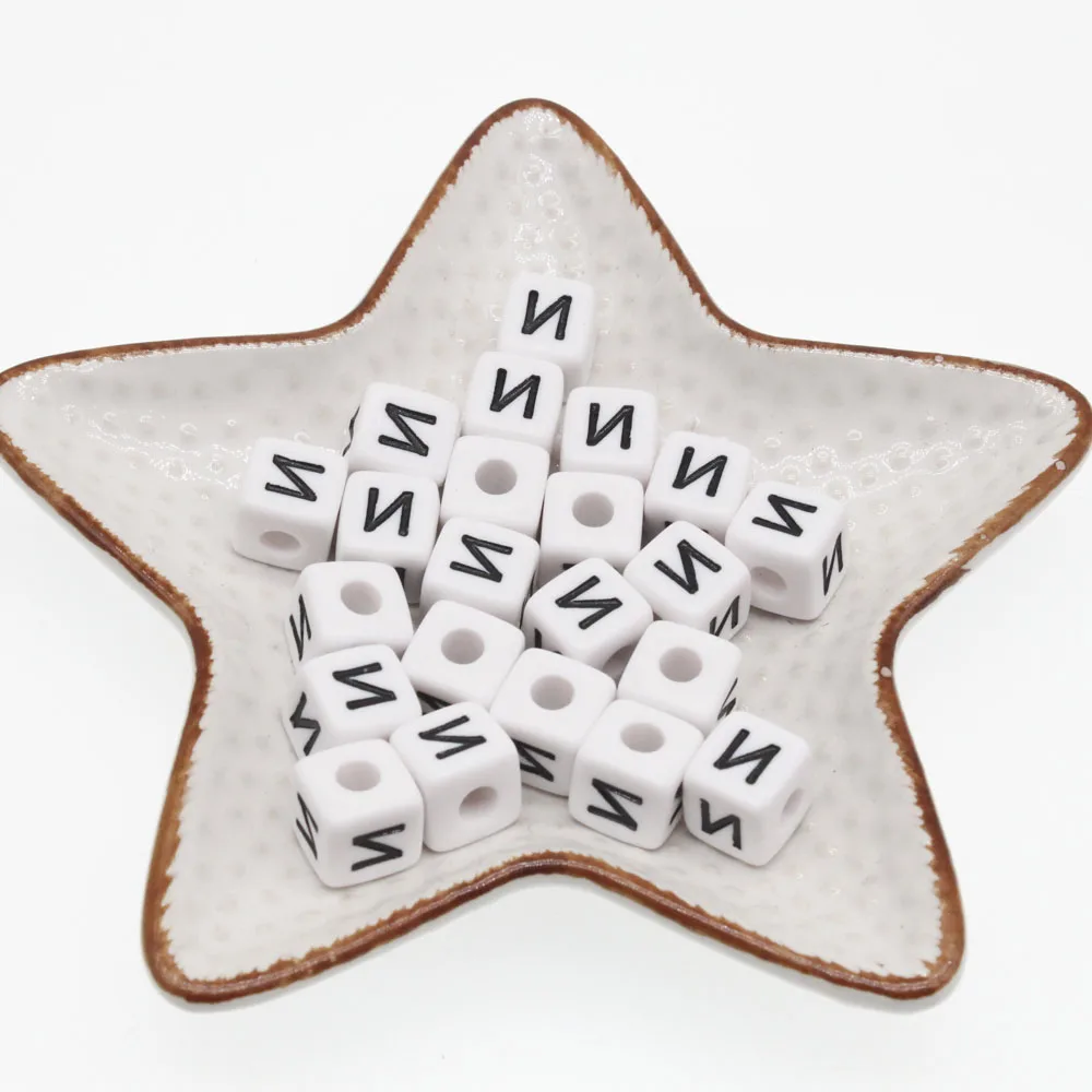 CHONGAI 20Pcs Russian Single Letter White Acrylic Cube Loose Spacer Beads For Jewelry Making DIY Pacifier Clip 10mm | Украшения и