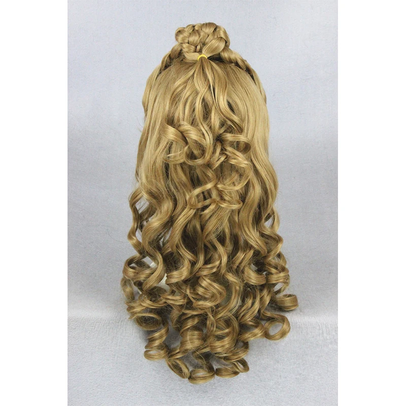 Princess Cinderella Wig Medium Long Curly Anime Hair Brown Cosplay Braided Wigs+Free hairnet |