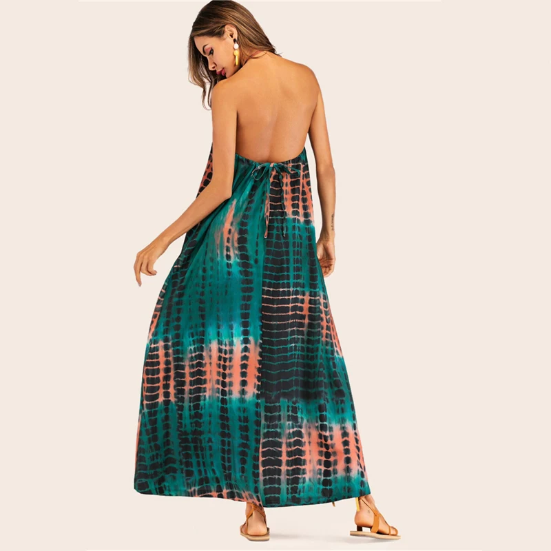 Вареный с низким вырезом на спине лямкой шее переключения Разделение Макси