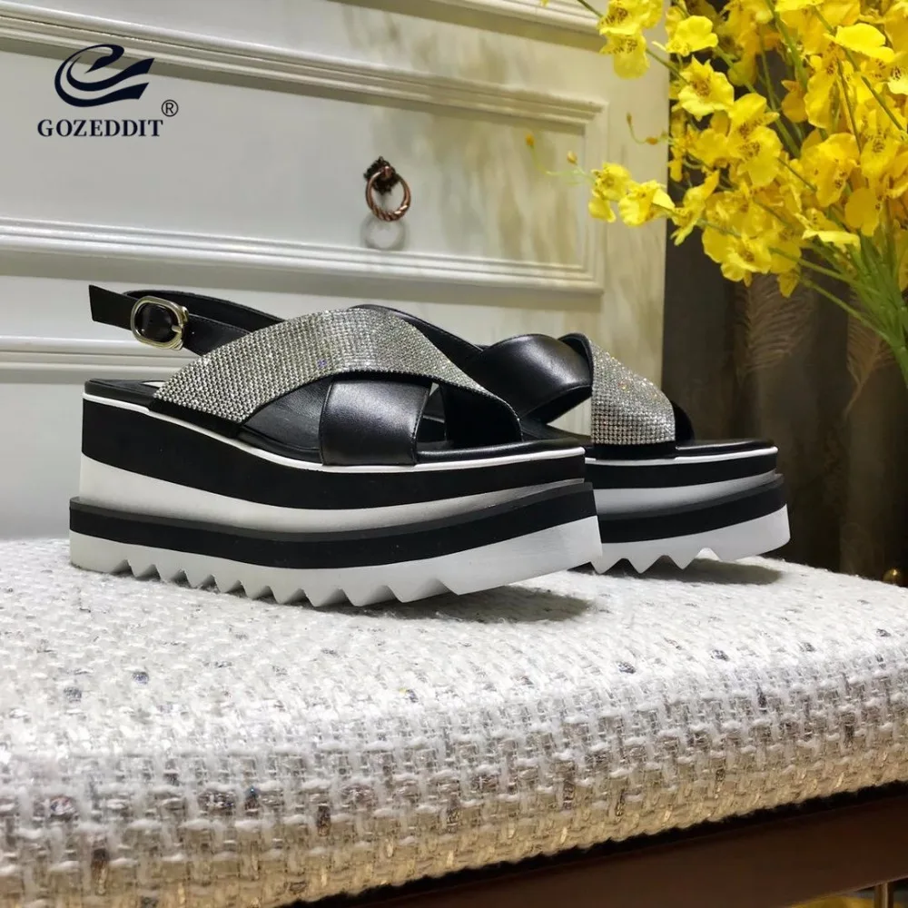 Gozeddit лето на высоком каблуке сандалии со стразами обувь из натуральной кожи