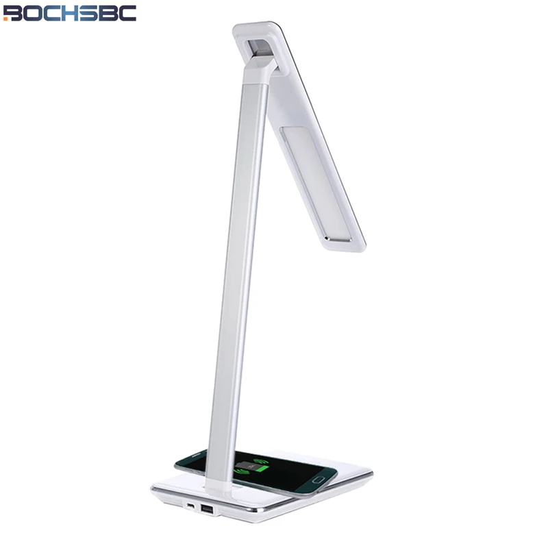 BOCHSBC светодиодный настольный светильник для спальни, гостиной, зарядки мобильных телефонов, настольные лампы с беспроводным настольным зарядным устройством, USB выход