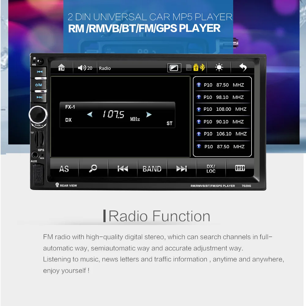 HEVXM " сенсорный экран 2 Din gps навигатор Автомобильный MP5 плеер Bluetooth Hands-free BT FM Mirrorlink стерео аудио плеер gps 7020G