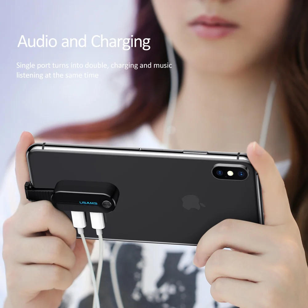 USAMS двойной адаптер для Lightning 2 в 1 аудио Зарядка iPhone X XS 7 8 + 3 5 мм 2A зарядка OTG