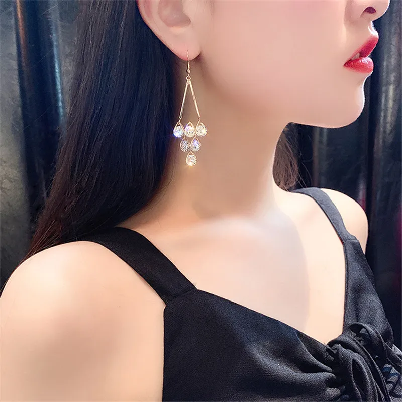 FYUAN длинные висячие серьги с кисточками для женщин Bijoux капли воды хрустальные