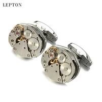 newest watch movement cufflinks for immovable stainless steel steampunk gear watch mechanism cuff links for mens relojes gemelos