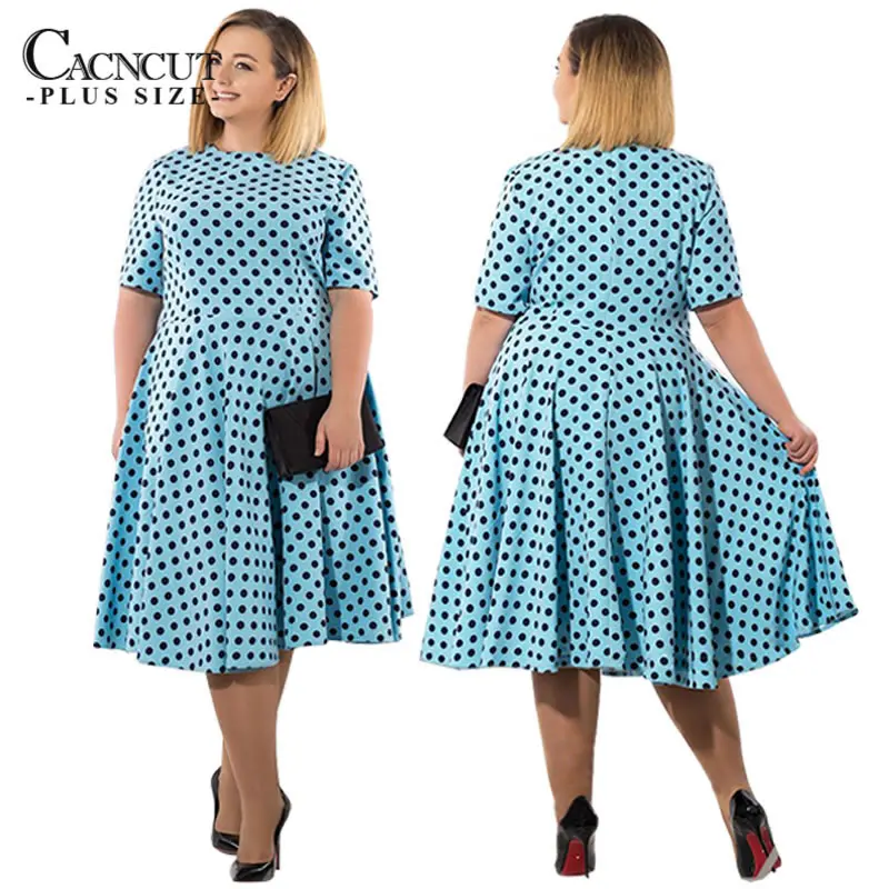 

CACNCUT Big Sizes Women Dresses Autumn Large Size Polka dot Vintage Dress office Plus Size party dresses Loose Women Clothing