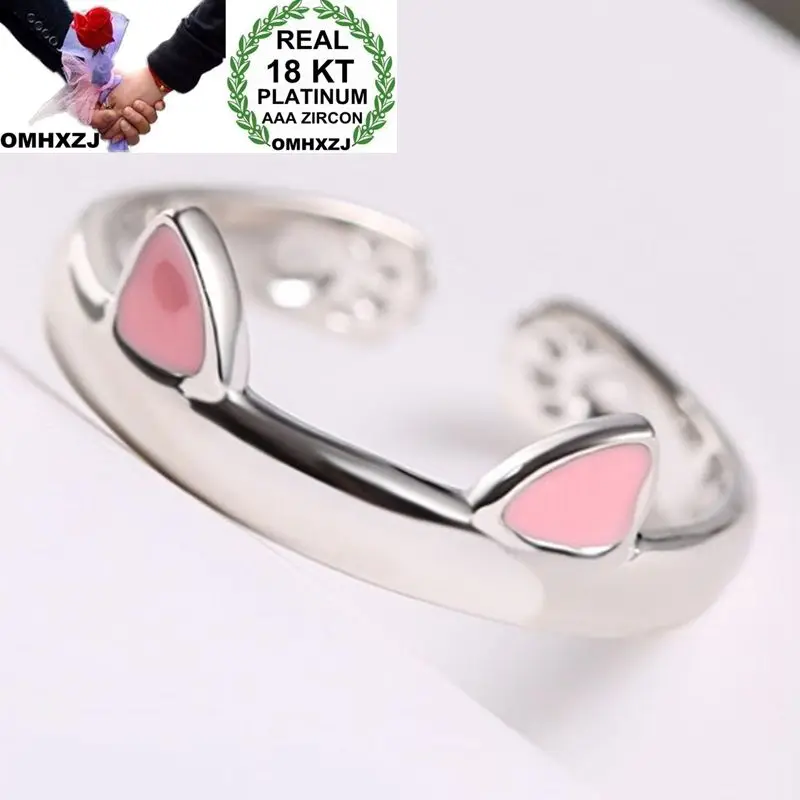 

OMHXZJ Wholesale European Fashion Woman Girl Party Wedding Gift Cat Ear Open 18KT White Gold Ring RR704