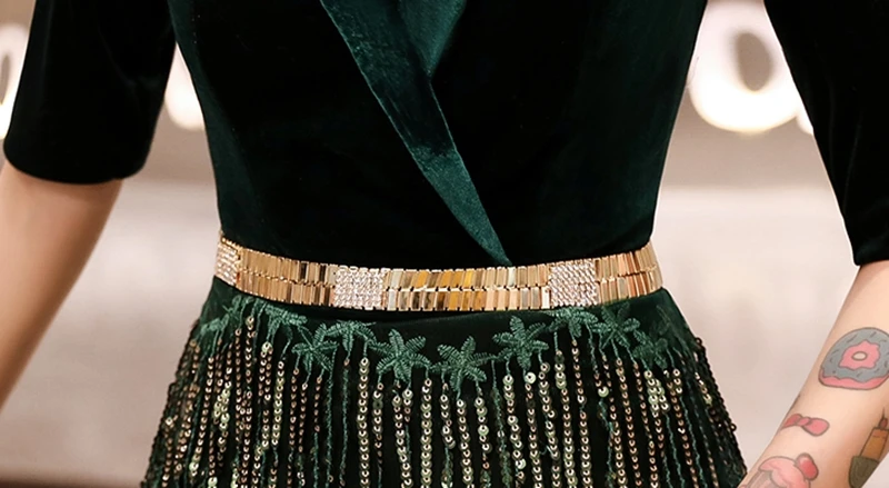 Платье с пайетками Ленточки Короткие коктейльные платья Vestido De Soiree V образным вырезом с коротким рукавом темно-зеленое вечернее платье для выпускного, коктейльной вечеринки платье TS1130