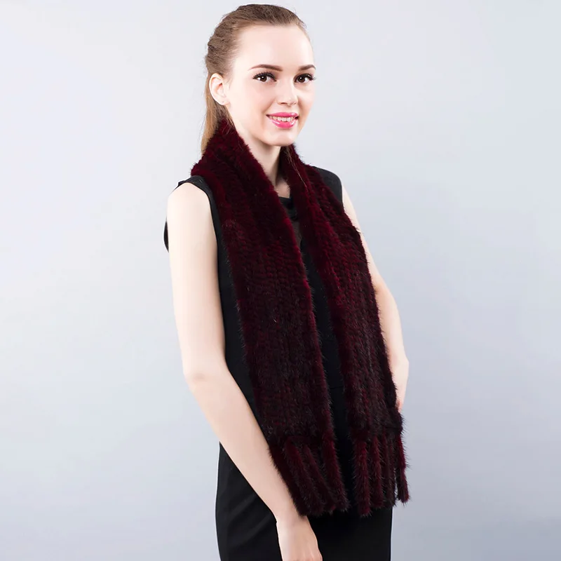 Зимний женский шарф из натурального меха норки Новинка 2019 натуральный вязаный