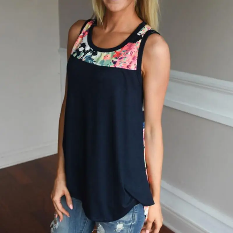 Женские без рукавов майка с цветочным принтом летние свободные дамы