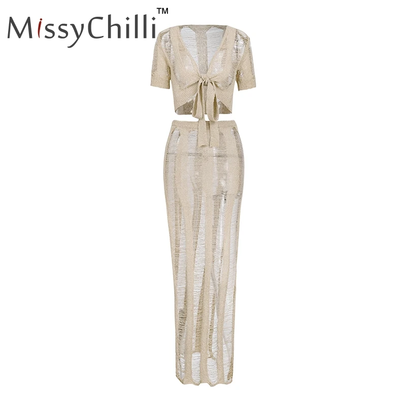 Женское платье с бантом MissyChilli длинное прозрачное пляжное платье-двойка