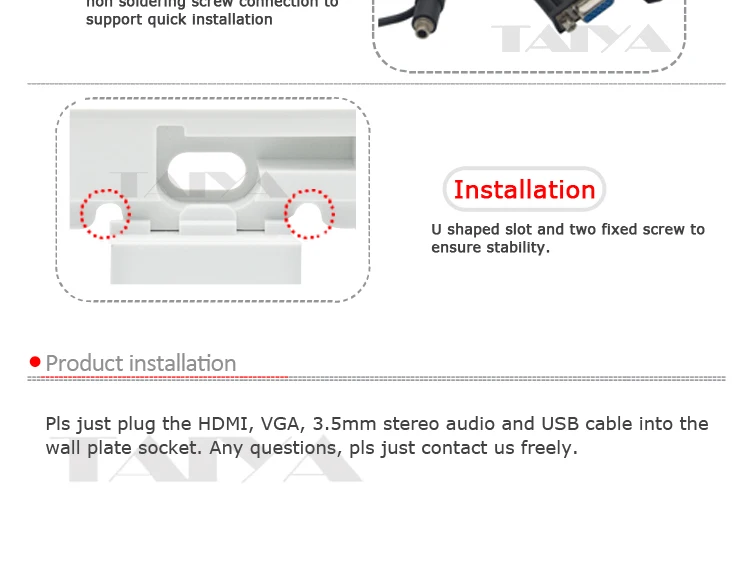 Vga, hdmi 3,5 мм аудио, двойной USB настенная пластина с задней женский короткий кабель