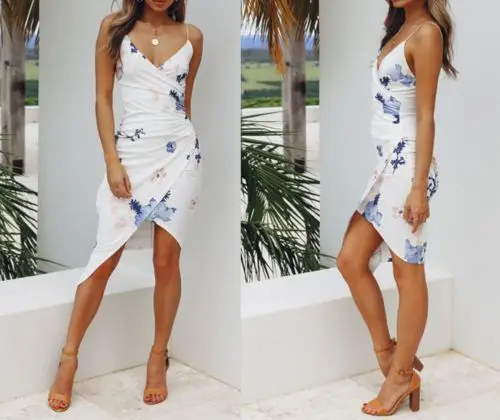 Для женщин Лето Boho Короткие мини-платье Вечеринка Пляжные наряды сарафан без