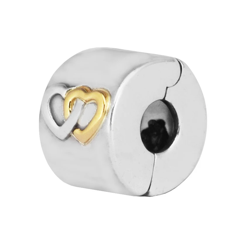Подходит для Pandora Браслеты сердца светилась клип талисманы с 14K покрыто настоящим