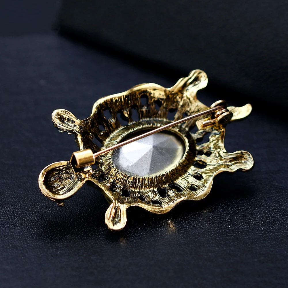 Fashion Blue Glass Rhinestone Tortoise Brooches Women Men Metal Animal Gold Color Brooch Pins Banquet Broche Gift Scarf Buckle | Украшения