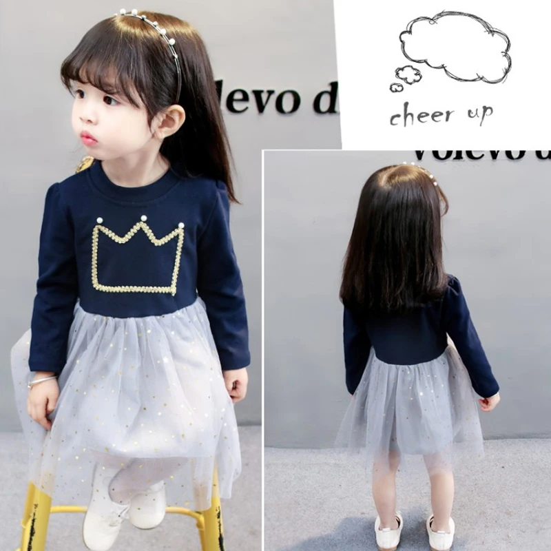 Элегантная вышивка корона платье 2018 одежда для малышей Одежда девочек длинный