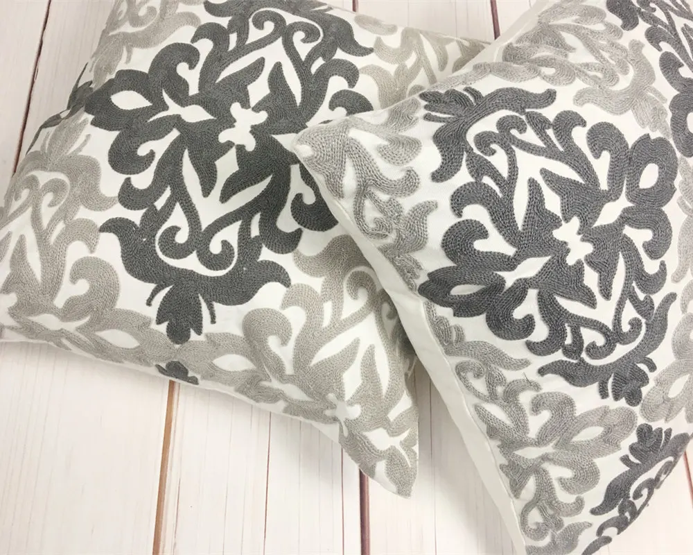 Современный Хлопковый чехол с 2 узорами и вышивкой дамасский серый Чехол на