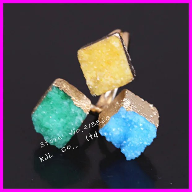 Классический старинный модный натуральный кристалл Druzy квадратный