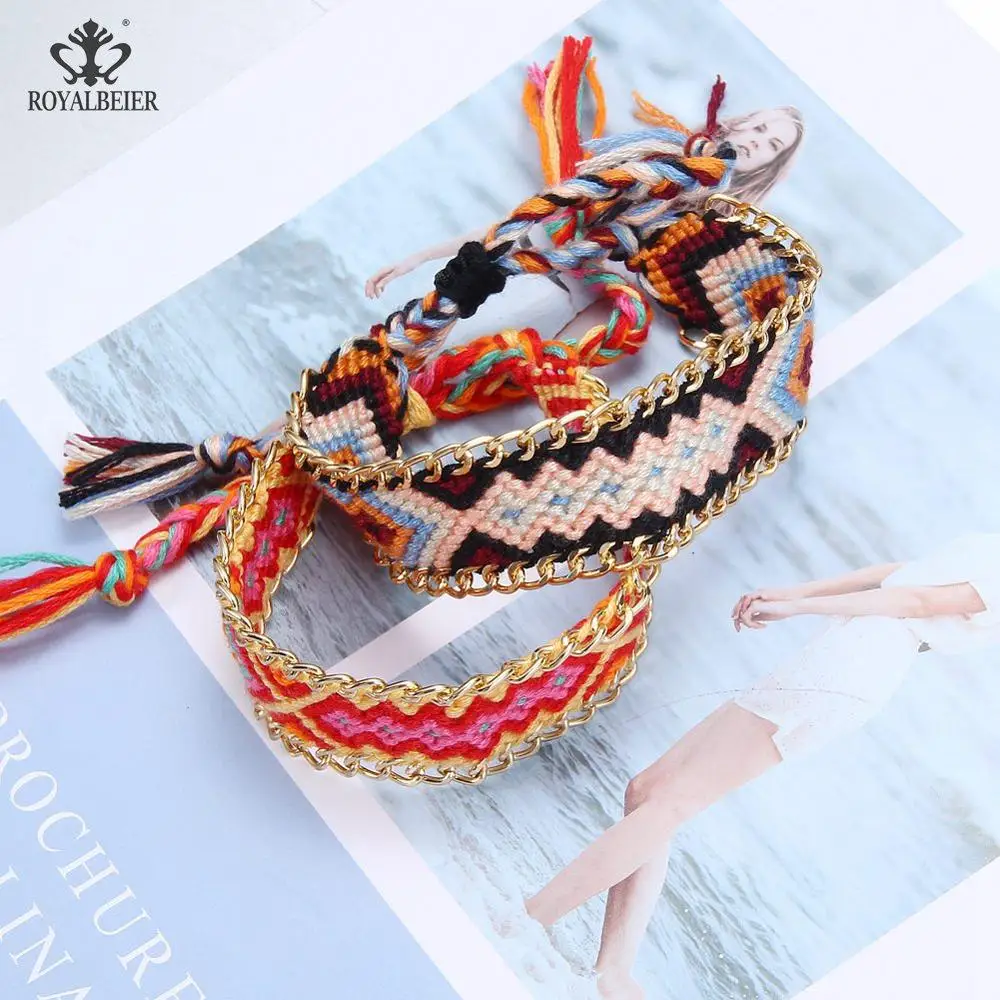 Богемные разноцветные хлопковые нити ручной работы цепочка талисманы плетеный