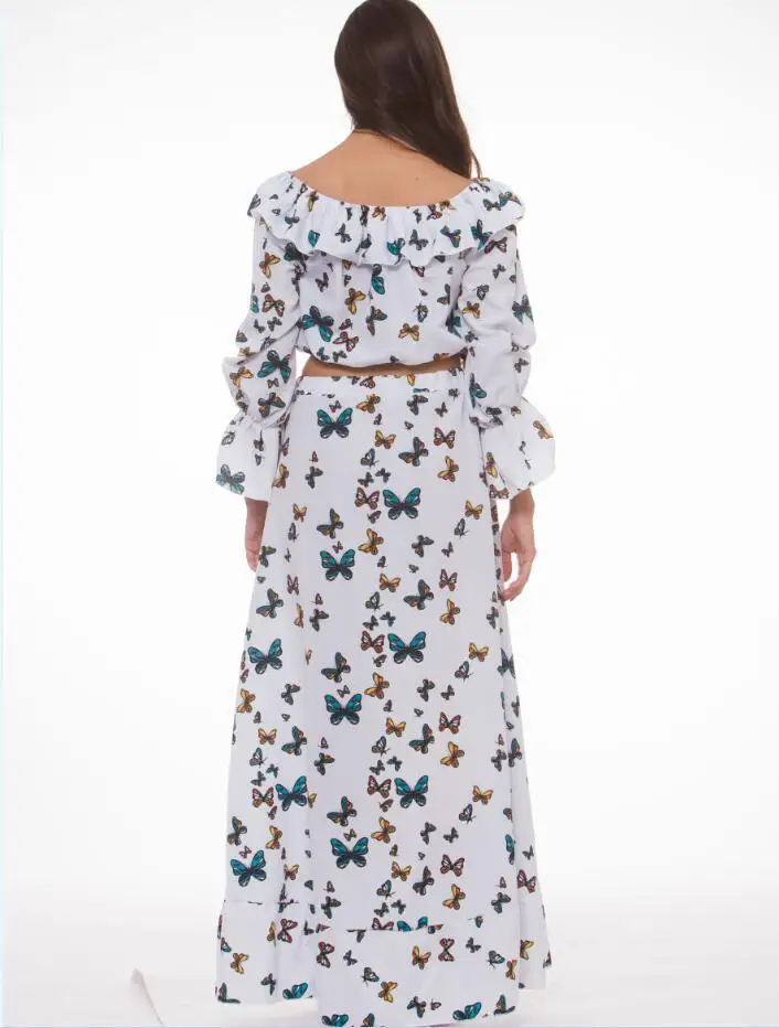 2018 Women Autumn Spring Sexy Print Dress Party Vintage Elegant Casual Fashion White Maxi and Tops Plus Size 2pcs/set | Женская одежда