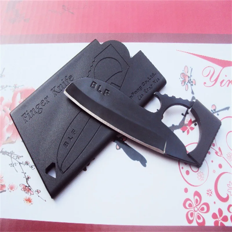 black Multi-function Credit Card size knife Camping Survival Pocket knife Wallet Finger Mini Eagle Outdoor EDC Multi Tools With Sheath - Color: black