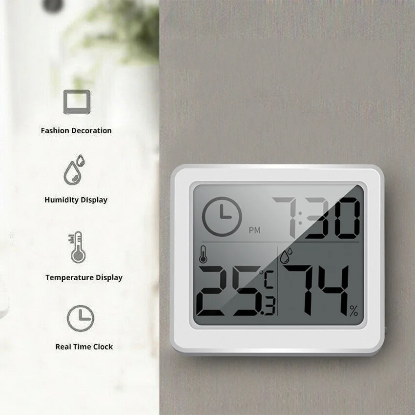 1pc New Automatic Electronic Temperature Humidity Monitor Clock Multifunction Thermometer Hygrometer 3.2inch Large LCD Screen |