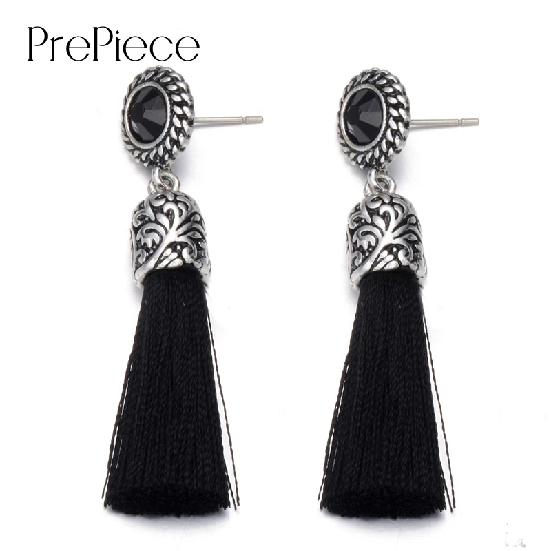 PrePiece Carved Design Brincos Anti-silver Color Alloy Long Ribbon Dangle Tassel Earrings New Ethnic Jewelry for Women PE0273 | Украшения и