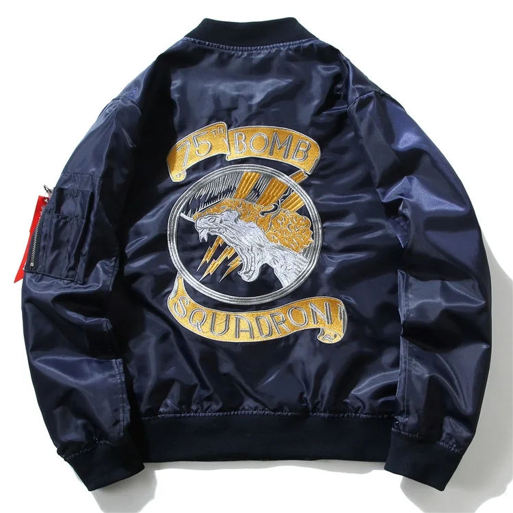 Navy Blue GONTHWID куртка-бомбер с вышитым драконом s мужская куртка-пилот MA1, мужская куртка-бомбер с вышитым значком, тонкое пальто армейского зеленого цвета 4XL - Цвет: Navy Blue