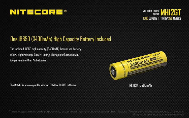 NITECORE 1000 лм MH12GT XP-L HI V3 светодиодный USB Перезаряжаемый Фонарик спасательный
