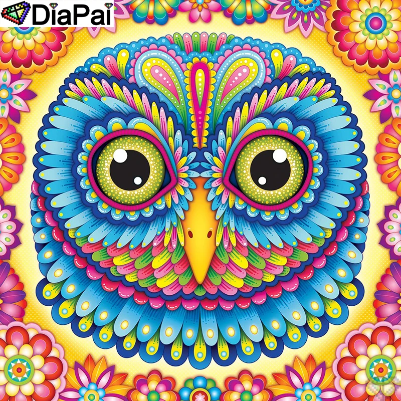 

DiaPai 5D DIY Diamond Painting 100% Full Square/Round Drill "Colored owl" Diamond Embroidery Cross Stitch 3D Decor A21590