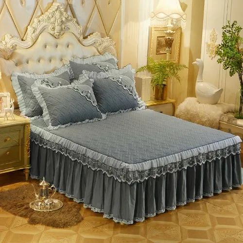 Bed skirt 5 Двойная, королевская, кружевная юбка принцессы для кровати, серое, синее, фиолетовое покрывало, покрывало, простыни, colchas para camas, украшение кровати - Цвет: Bed skirt 5