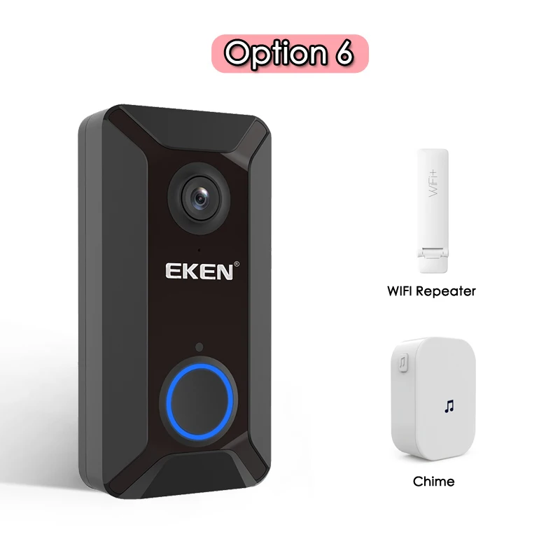 Eken V6 смарт WiFi видео дверной звонок камера визуальный домофон с колокольчиком ночного видения IP дверной звонок беспроводная домашняя камера безопасности - Цвет: Option 6
