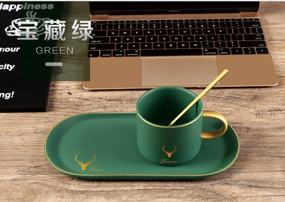 Ceramic coffee cup European small luxury single elegant simple mug mug with spoon and plate Nordic ins