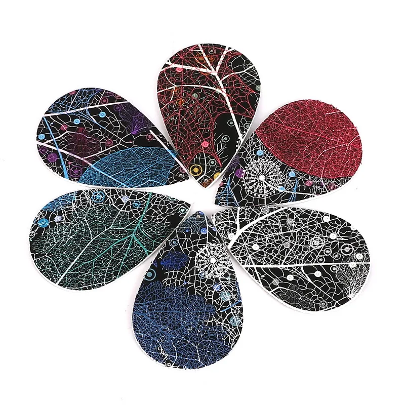 Подвеска для сережек и ожерелий из искусственной кожи с цветочным принтом 56 х37 мм