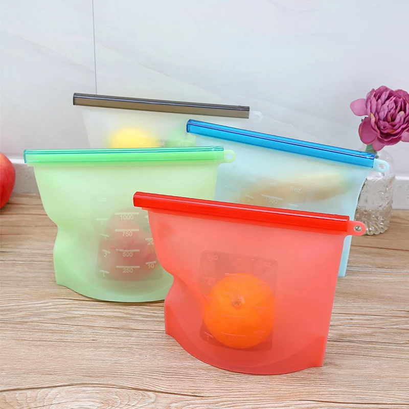 Hot Reusable Silicone Vacuum Food Fresh Bags Wraps Fridge Food Storage Containers Refrigerator Bag Kitchen Colored Ziplock Bags